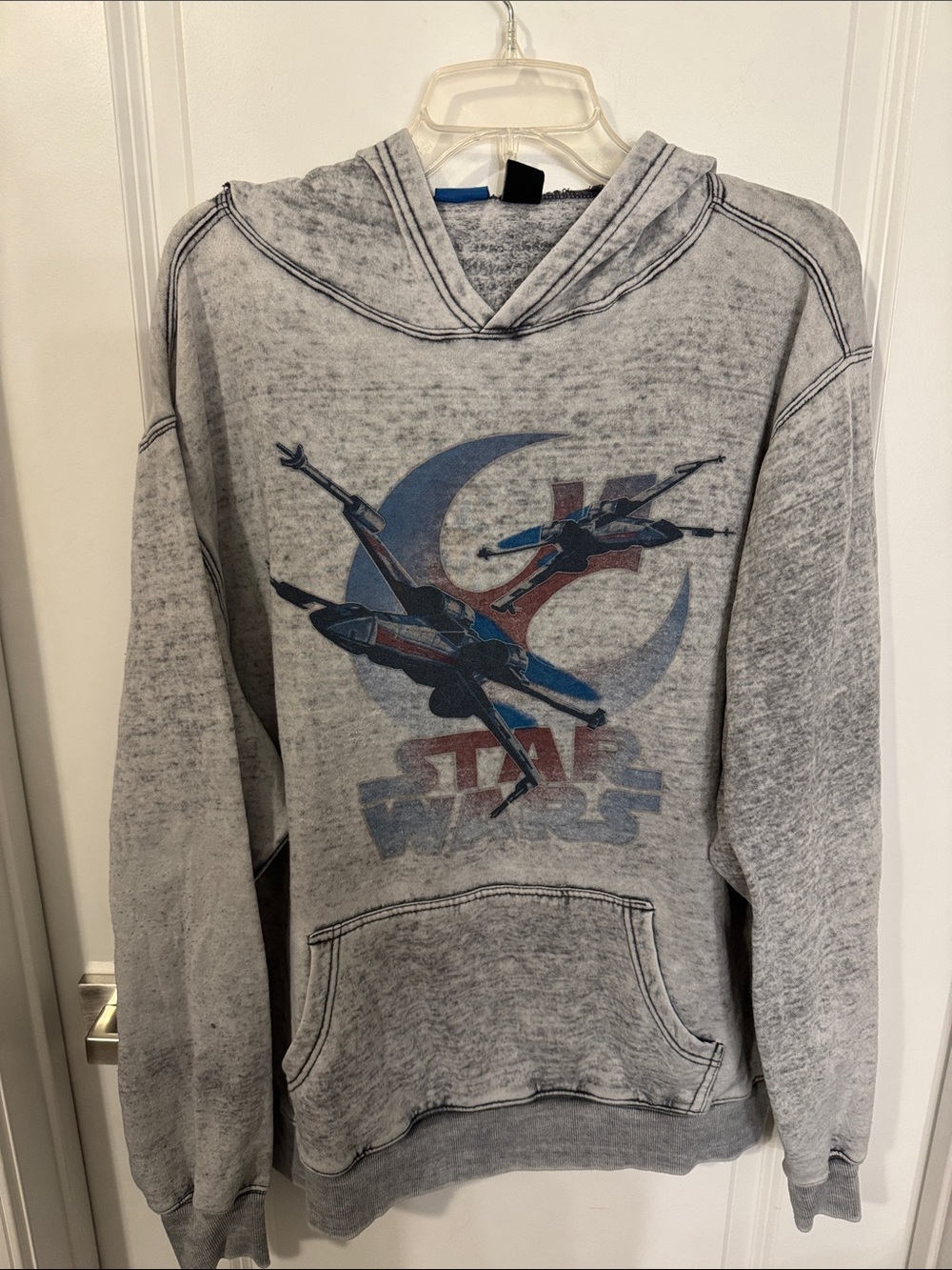 Star Wars Gray Hoodie with Blue and Red X-Wing Graphic